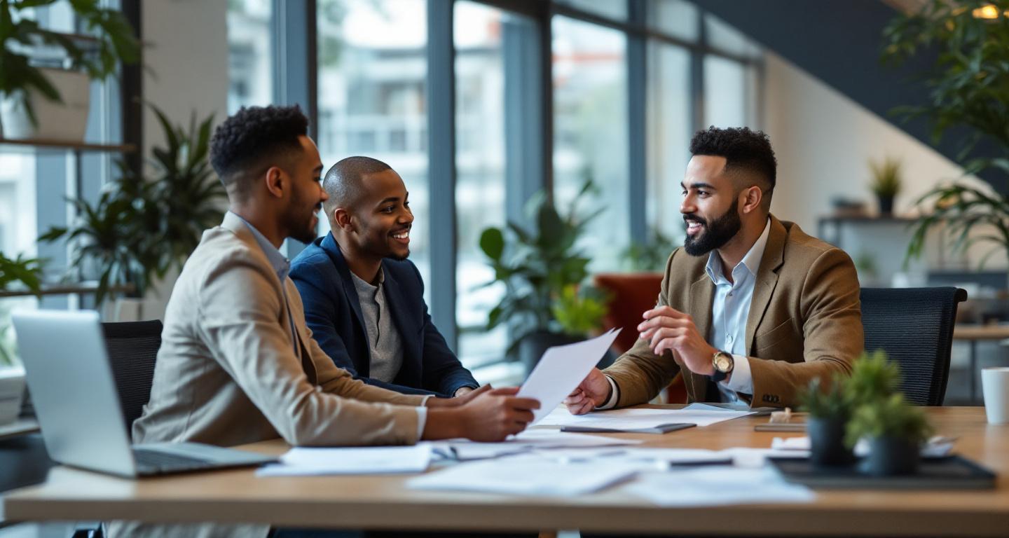 Insurance agent meeting with clients to discuss coverage options and answer questions