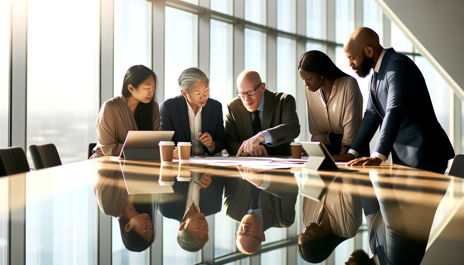 Business professionals collaborating in a conference room during a partnership meeting