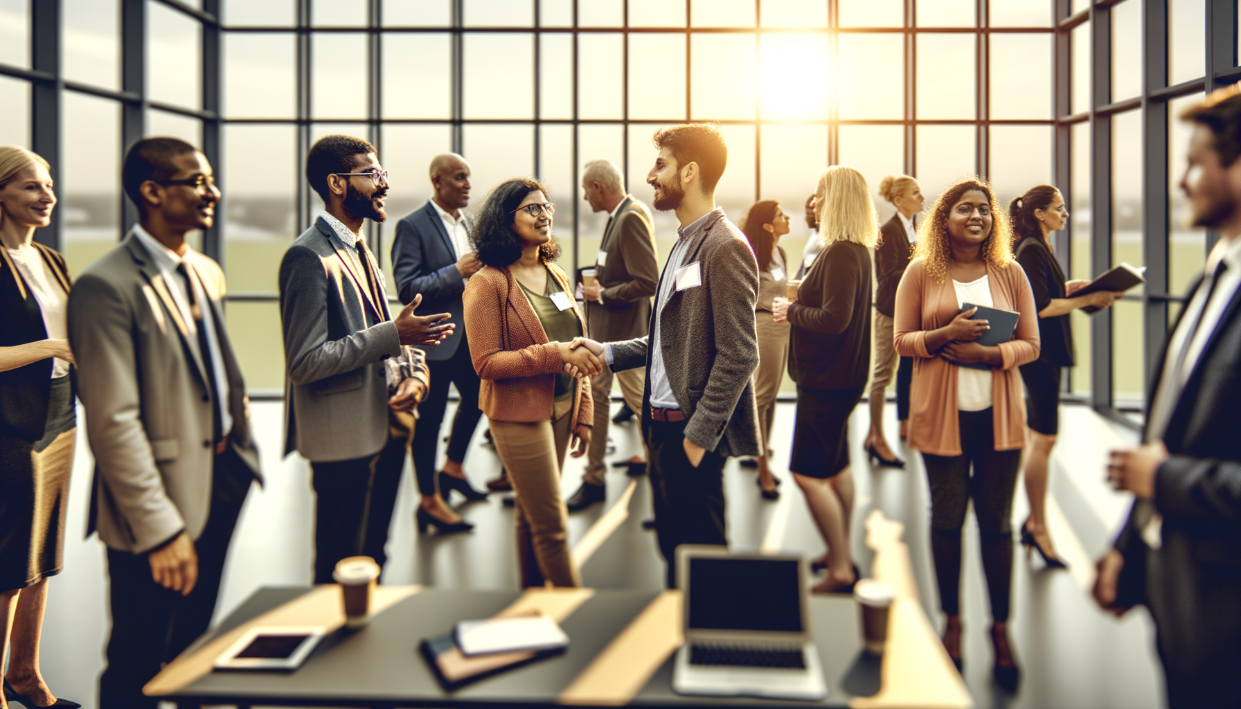 Business professionals networking and building connections at a professional conference