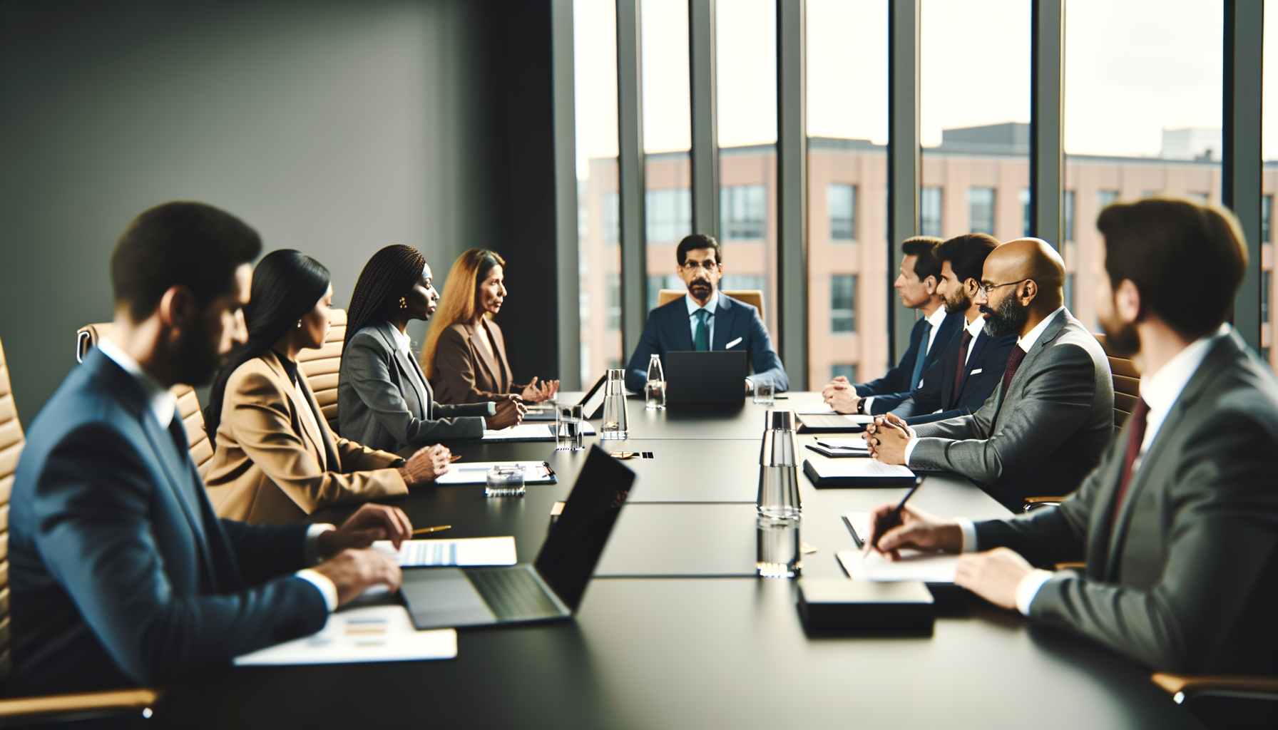 Business professionals collaborating in a modern conference room during a strategic meeting