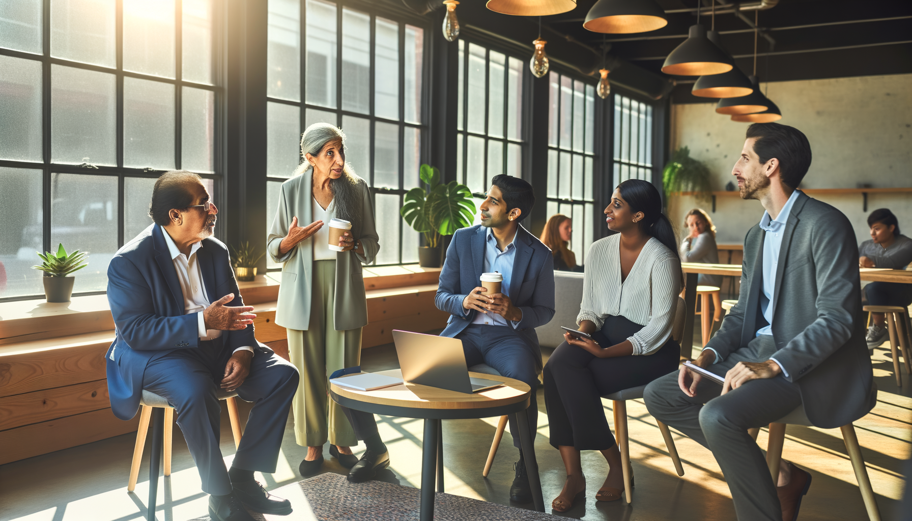 Small business owners networking and making connections at a professional co-working space