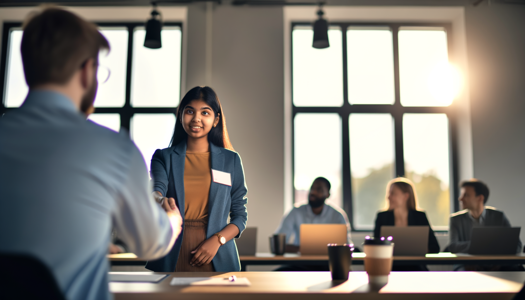 New service business owner building credibility through professional presentation to potential clients