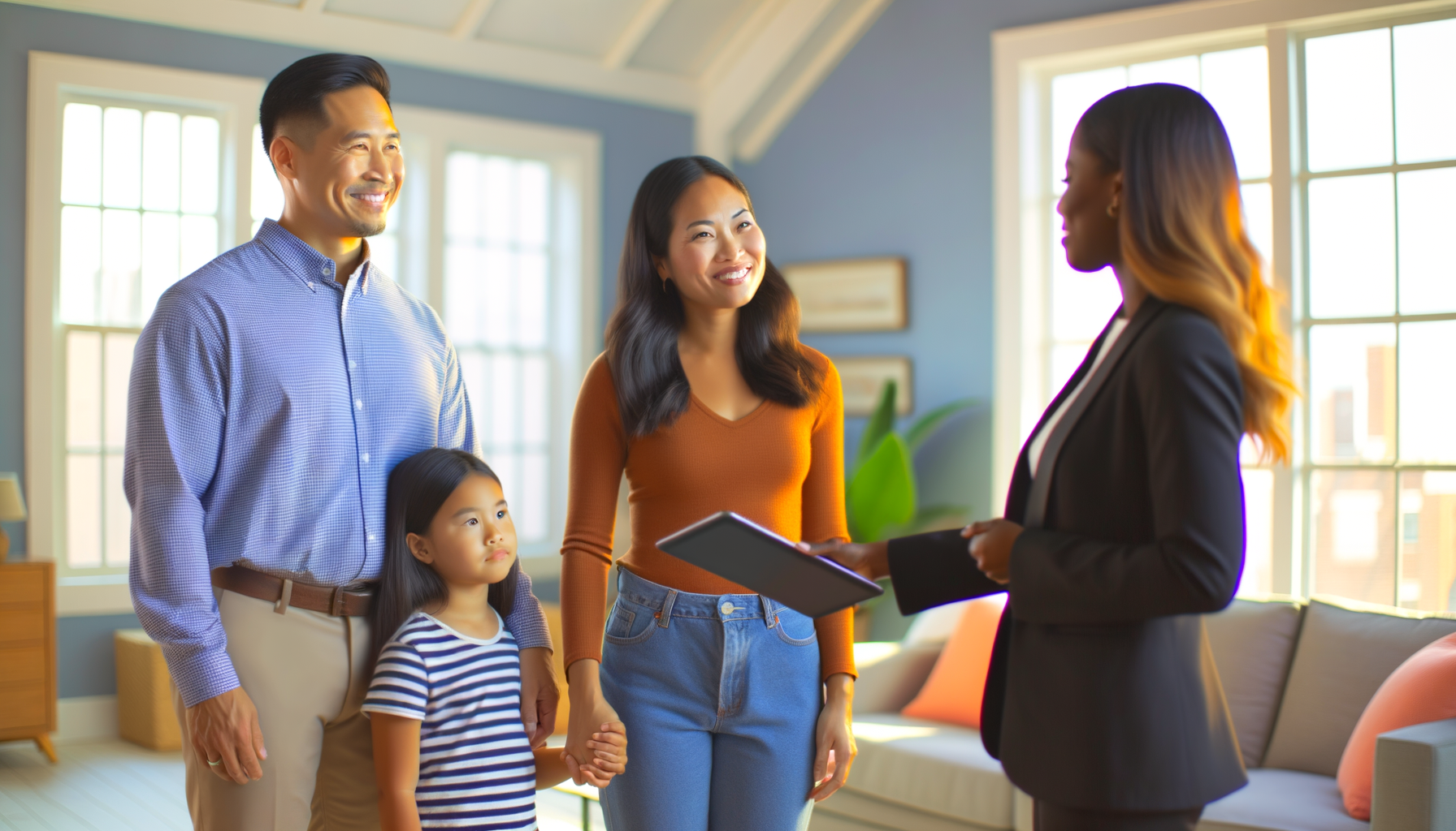 Parents confidently meeting with a service provider in their family home