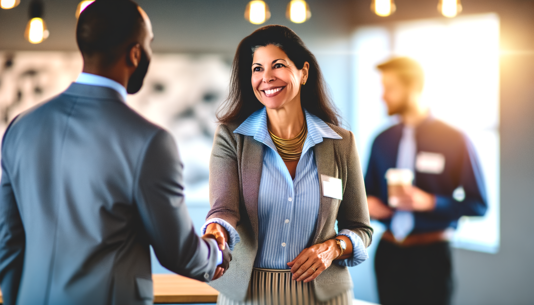 Business owner shaking hands with new customer in professional office setting