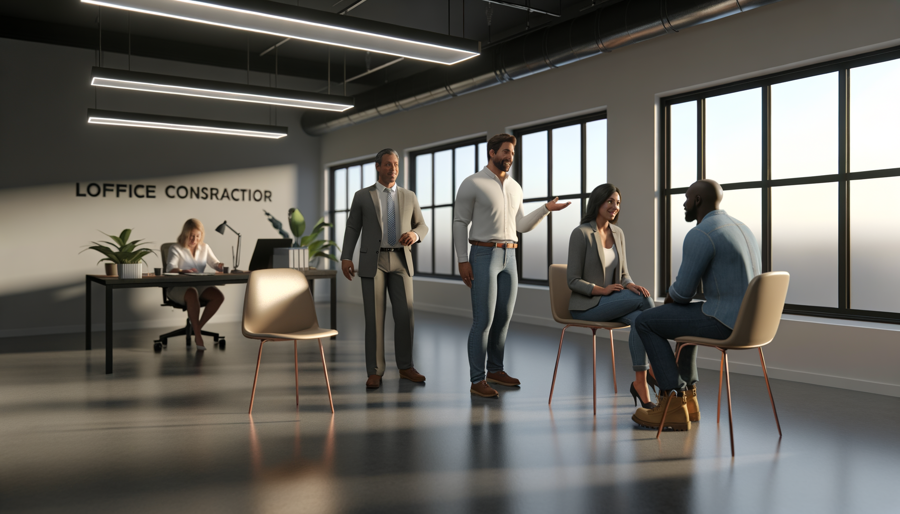 Service professionals building relationships with clients in a professional office environment