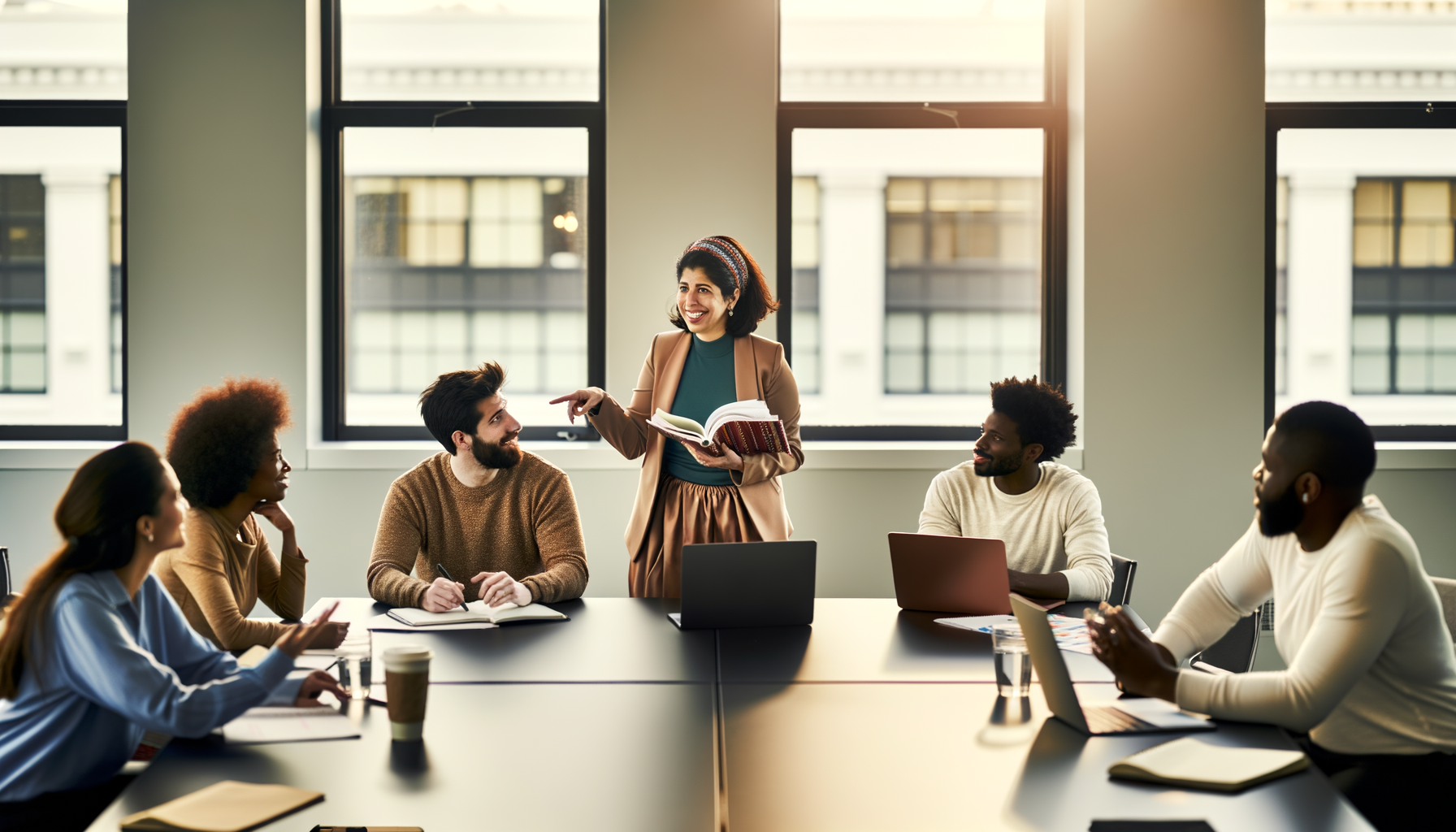 Service business owners discussing market validation strategies in a collaborative workspace