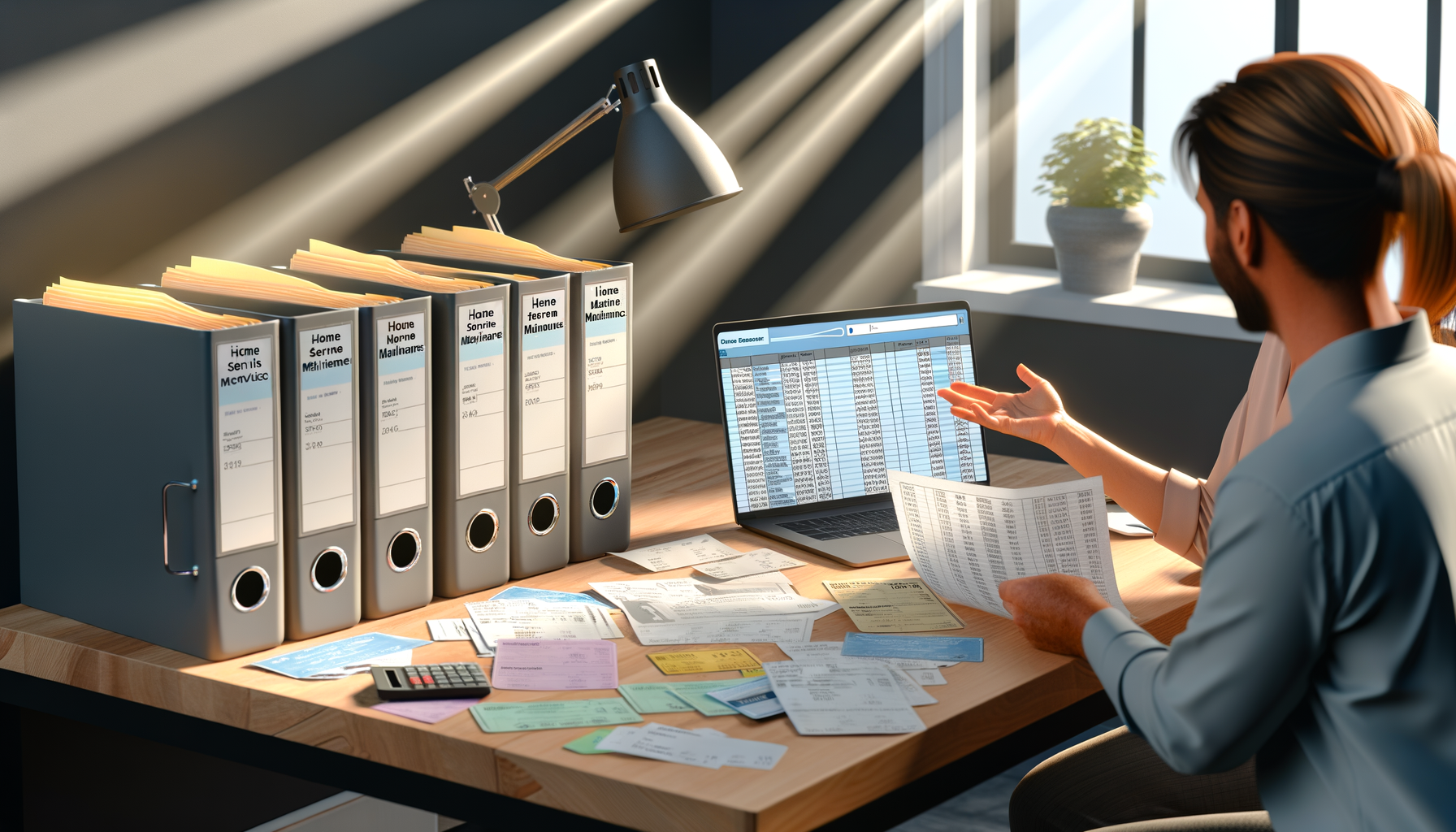 Homeowners organizing maintenance records and service history documentation for home resale preparation