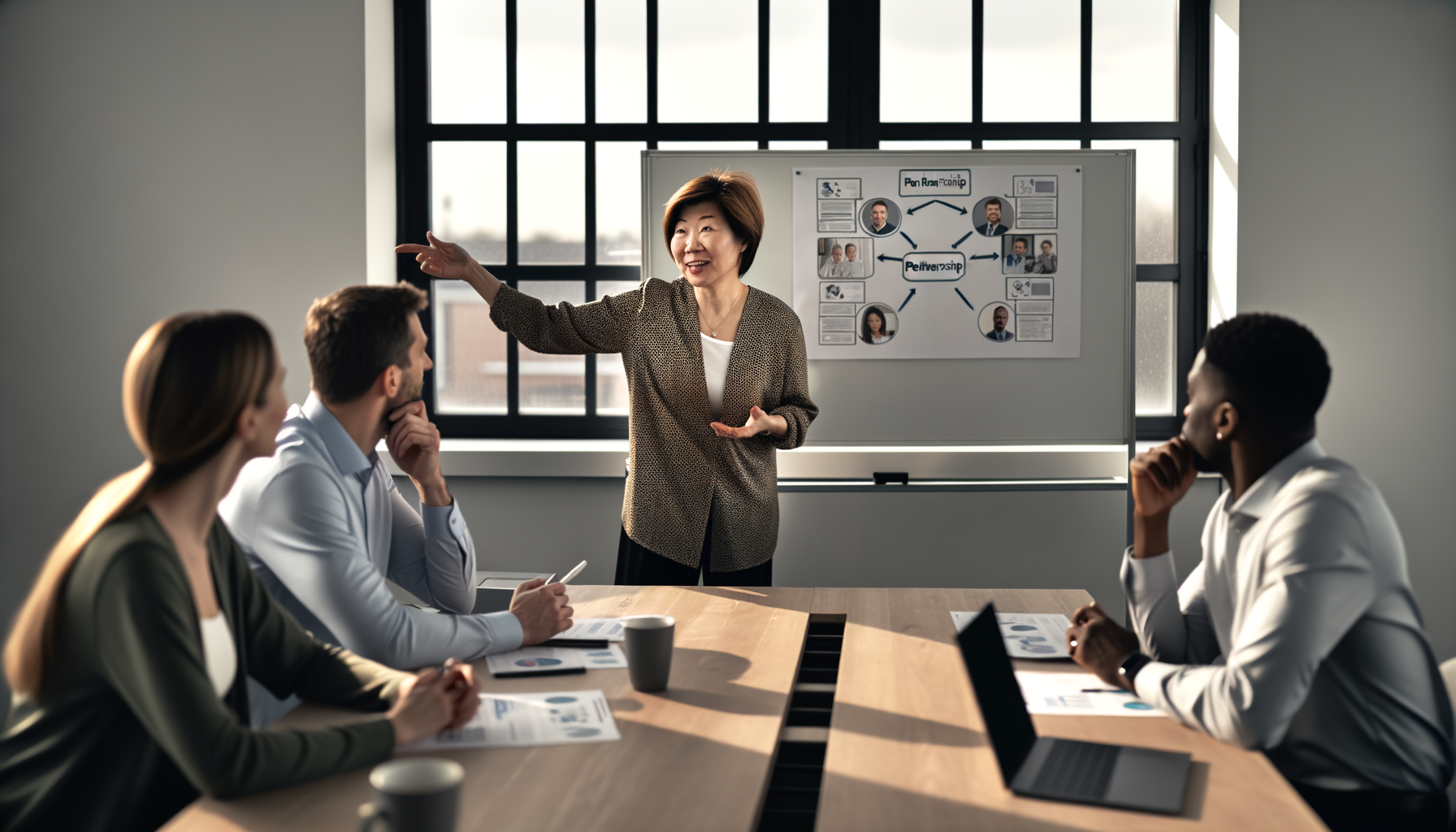 Small business owners collaborating in a meeting about strategic partnerships