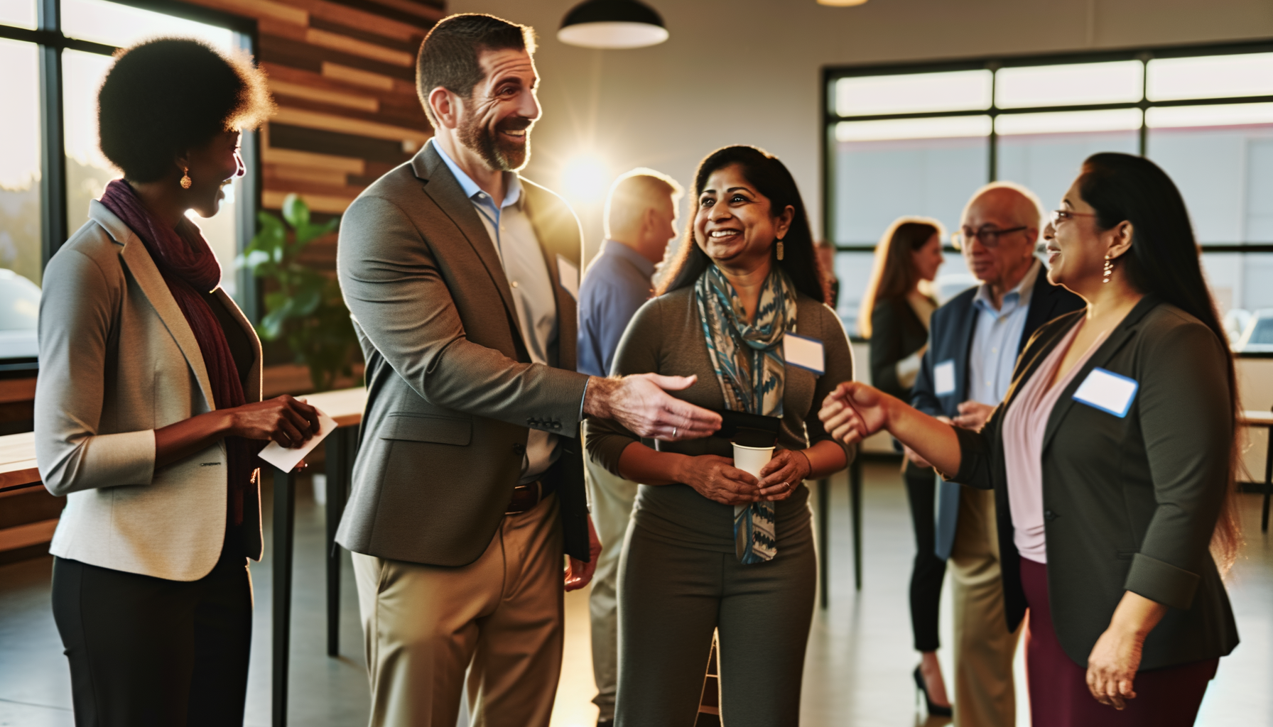 Small business owners networking and building connections at community event