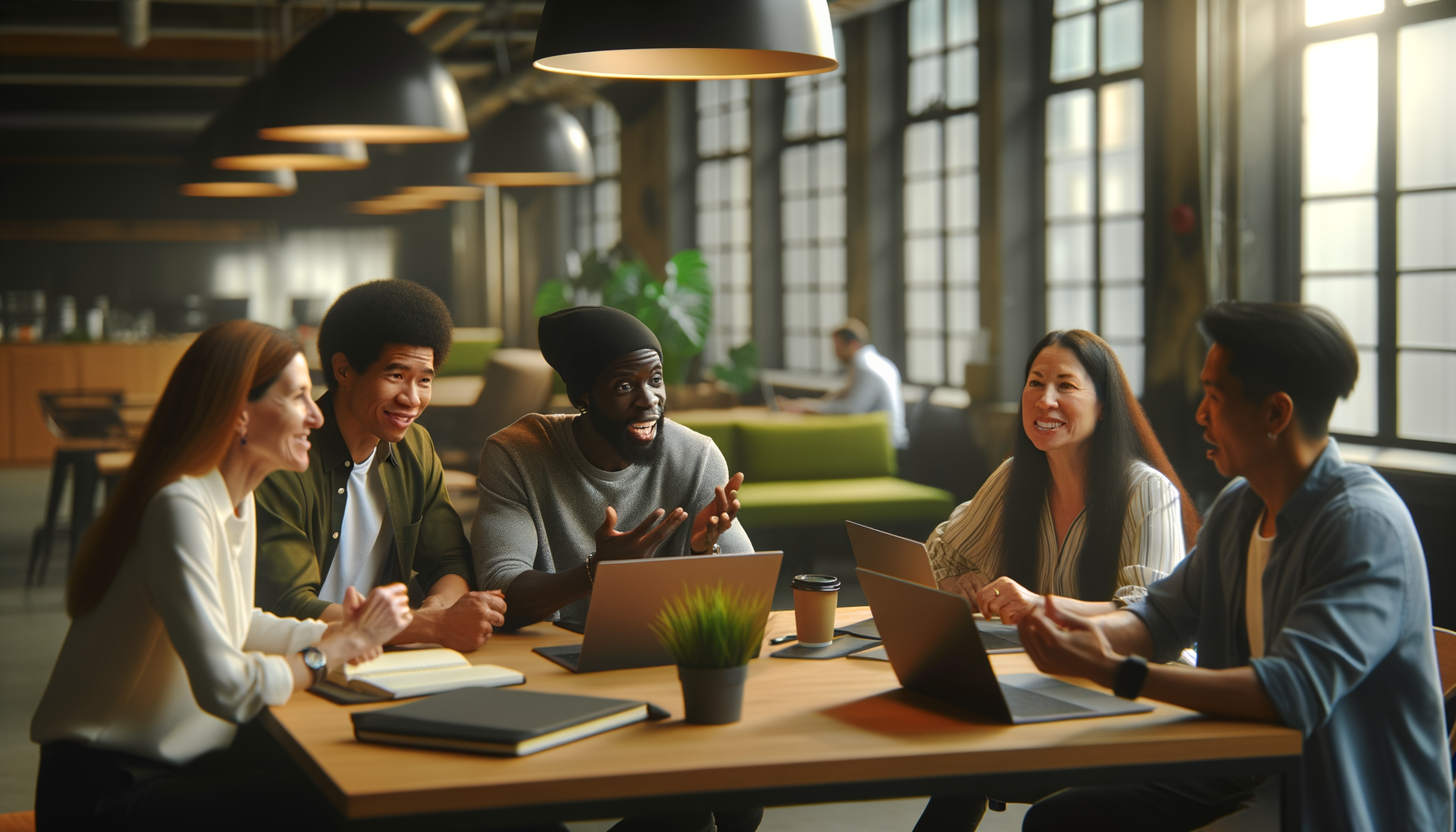 Small business owners collaborating on growth strategies in a modern workspace