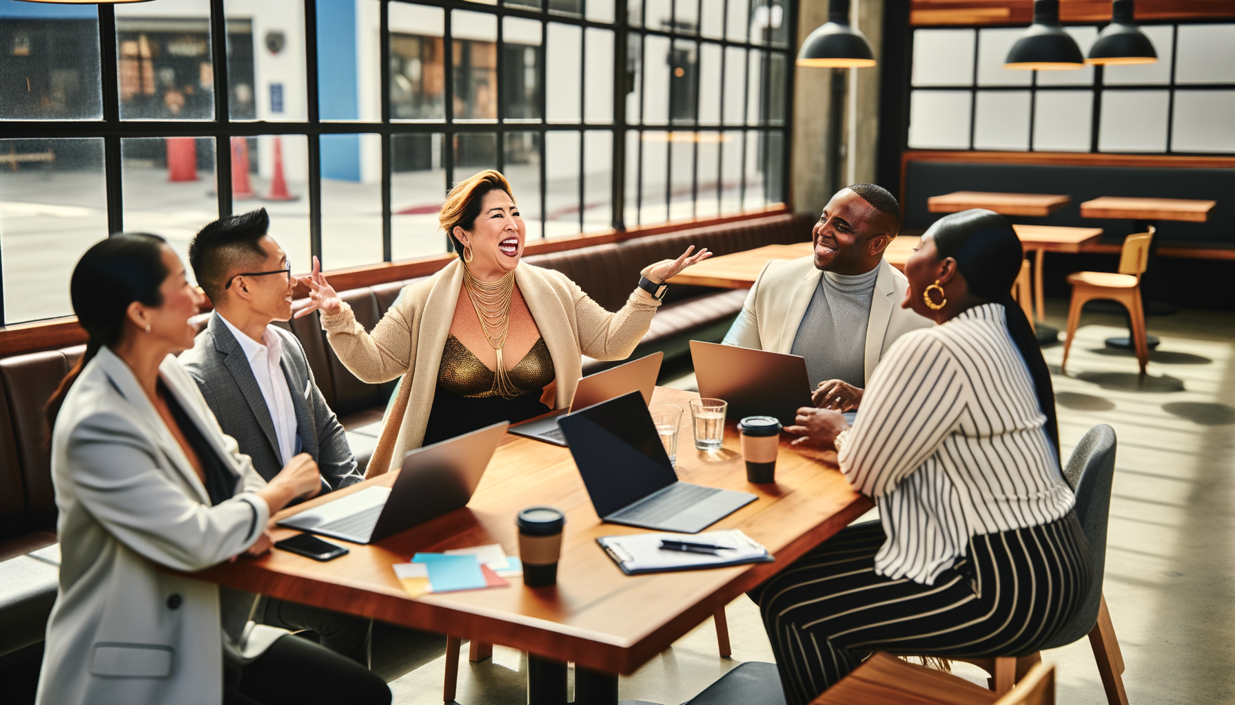 Small business owners networking and building connections over coffee