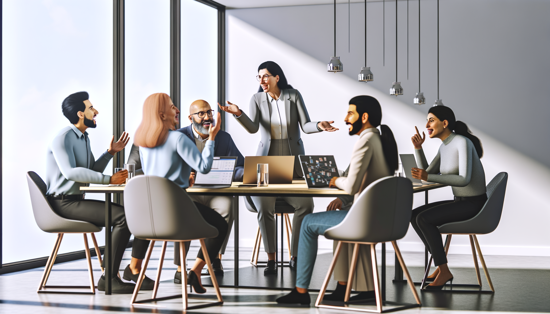 Small business owners collaborating in a modern workspace discussing network strategies