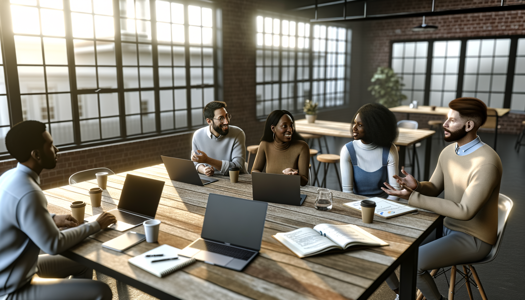 Small business owners collaborating and networking in a modern workspace