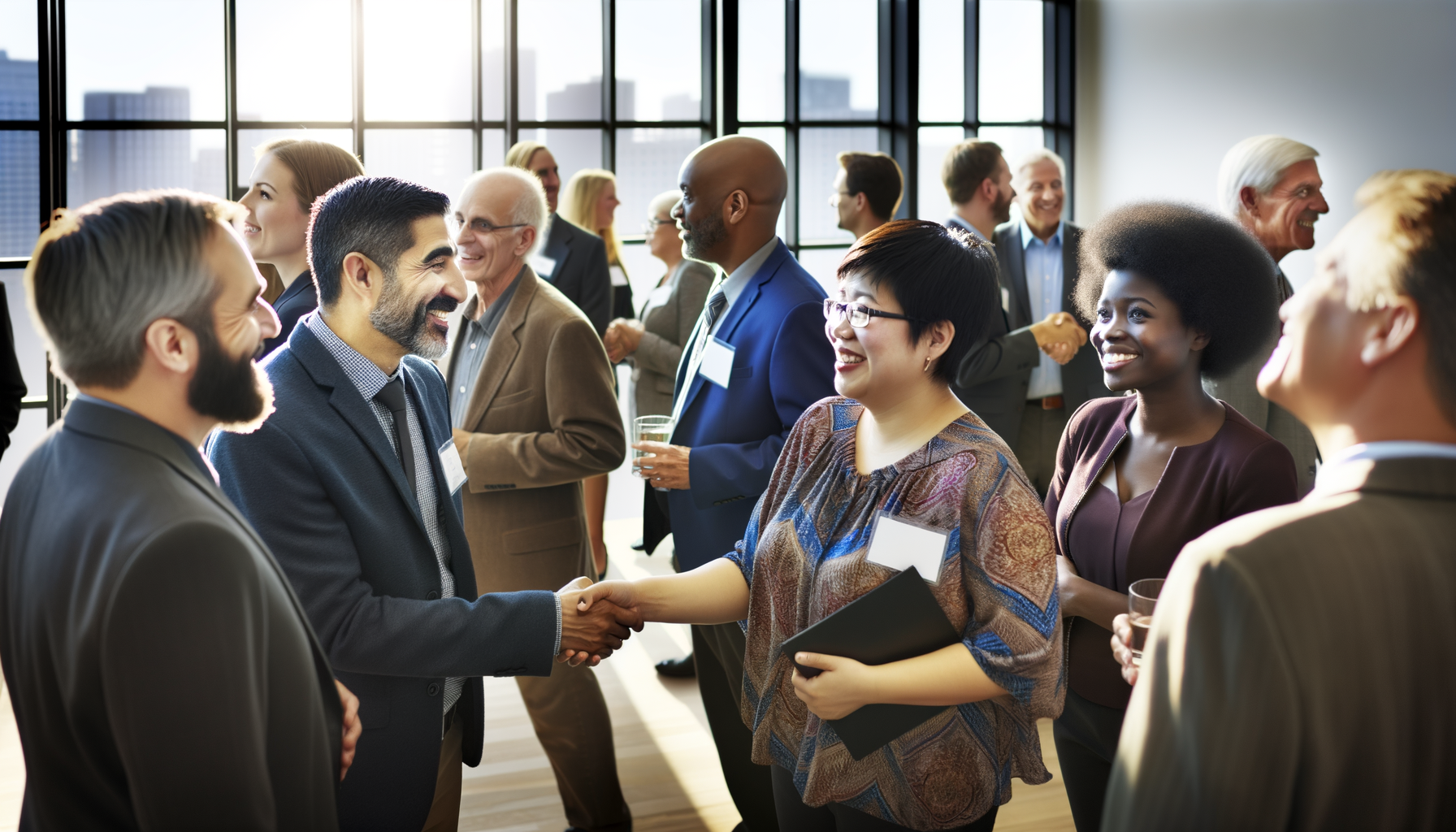 Small business owners networking and building trust relationships at a professional gathering