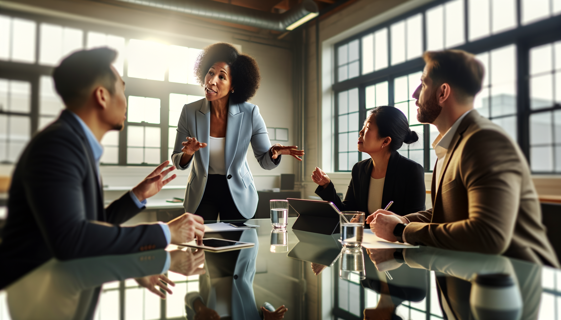 Small business owners engaged in a networking discussion around a conference table