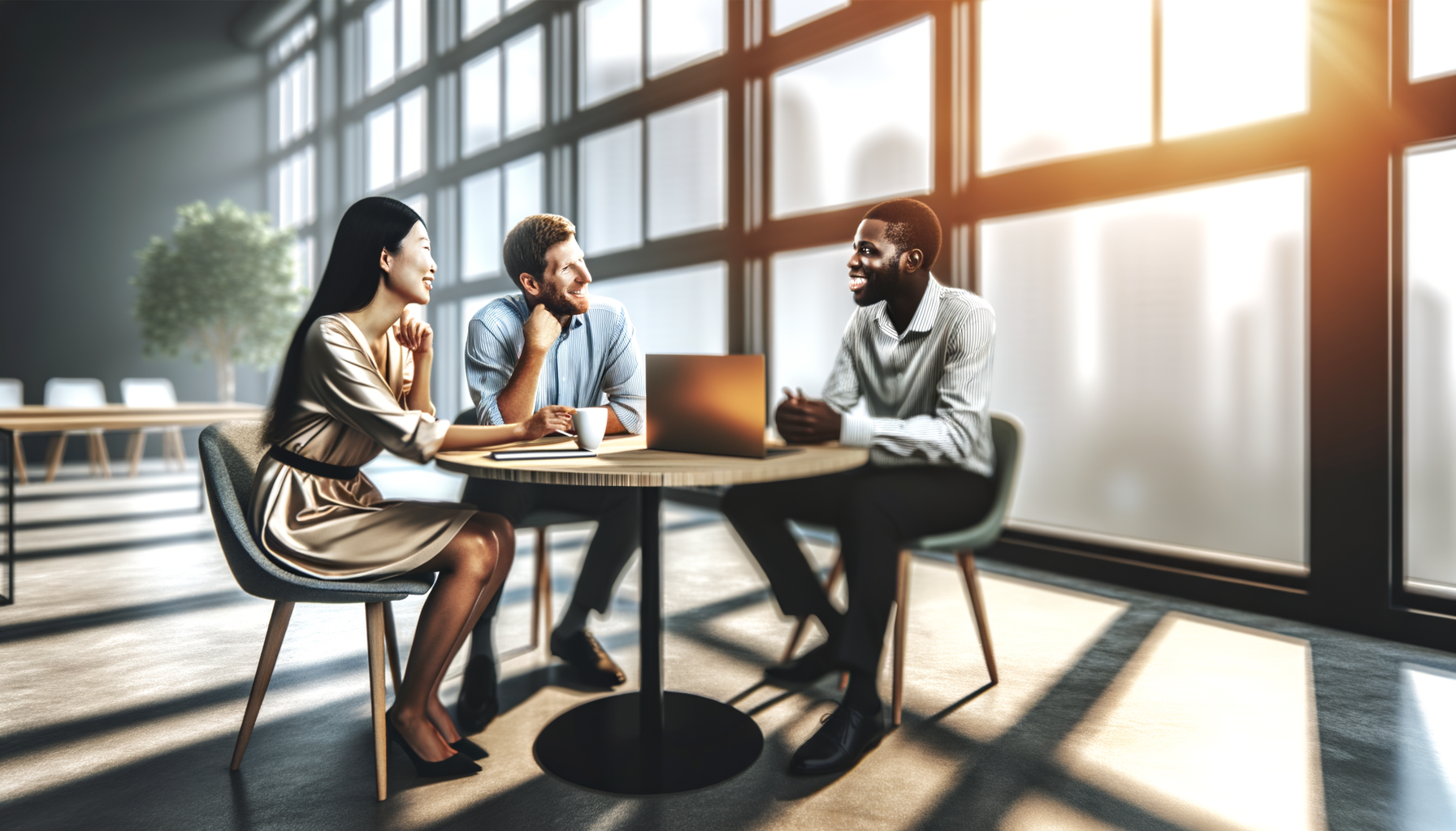 Business professionals networking and building trust through personal connections in office setting