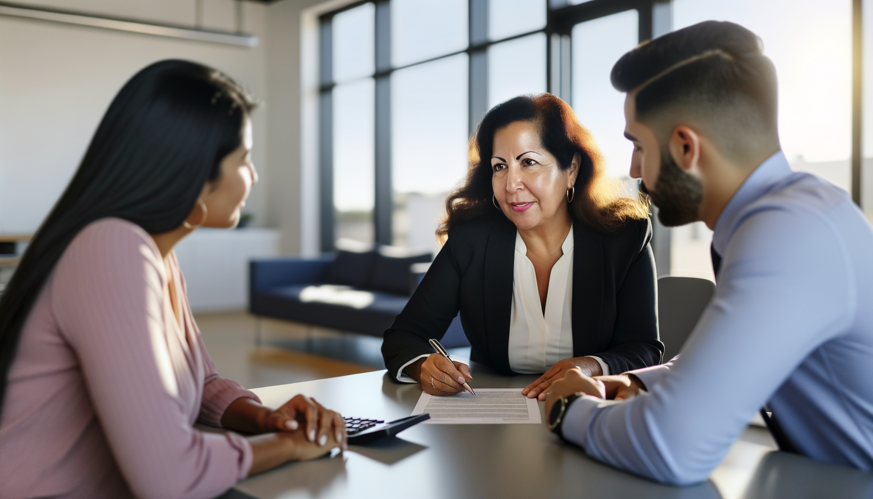 Mortgage loan officer consulting with young couple about home financing options