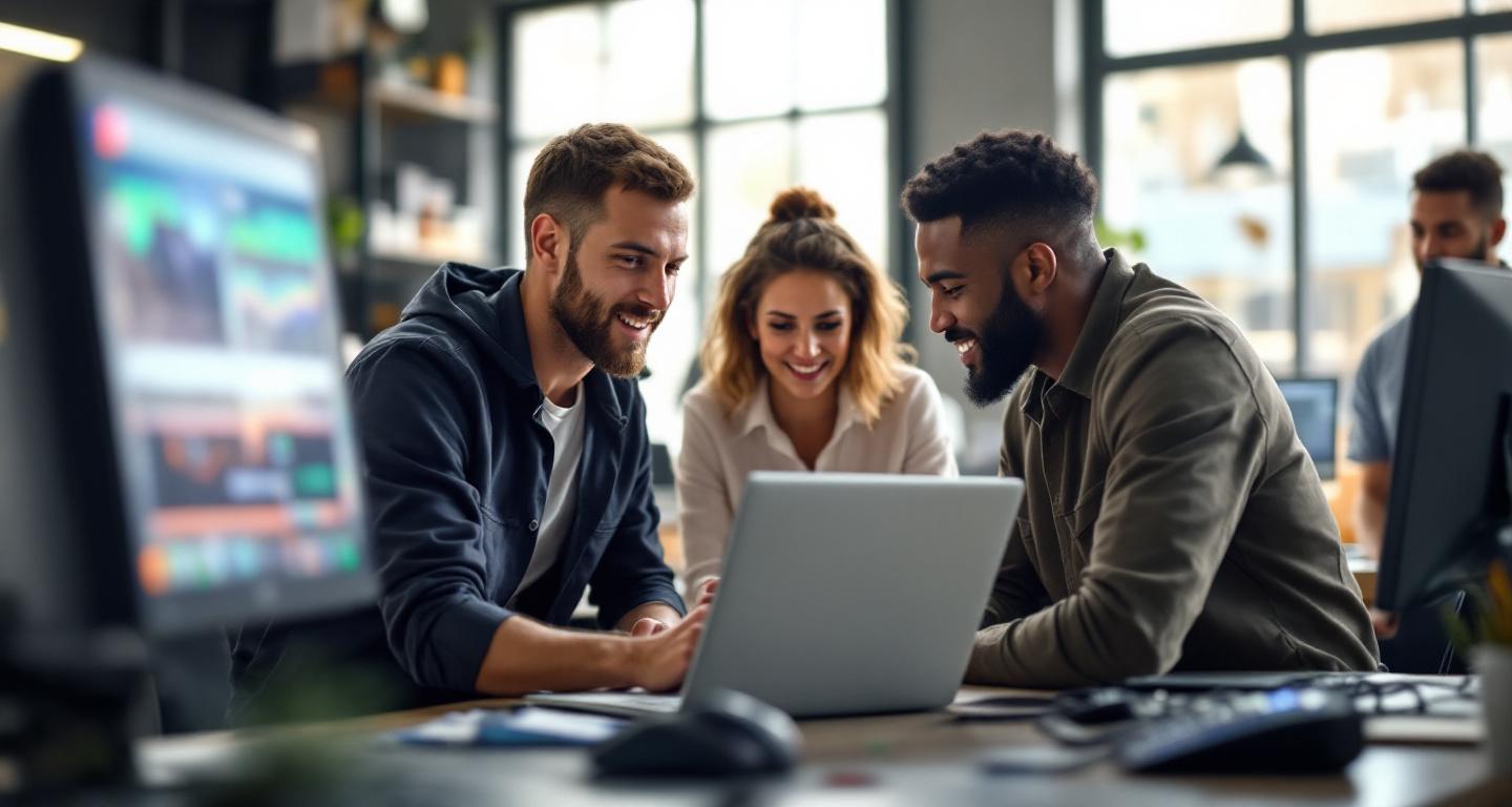 Professional computer repair technician explaining diagnostic results to customer in modern repair shop