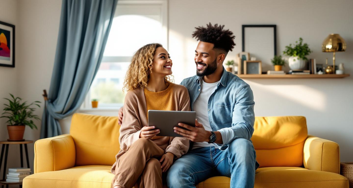 Homeowners meeting with interior designer in new house reviewing design plans and materials