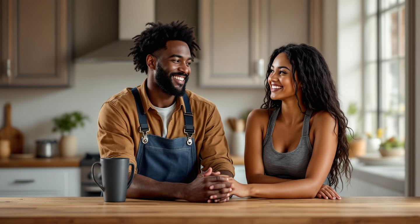 Homeowners consulting with professional kitchen remodeler about renovation plans