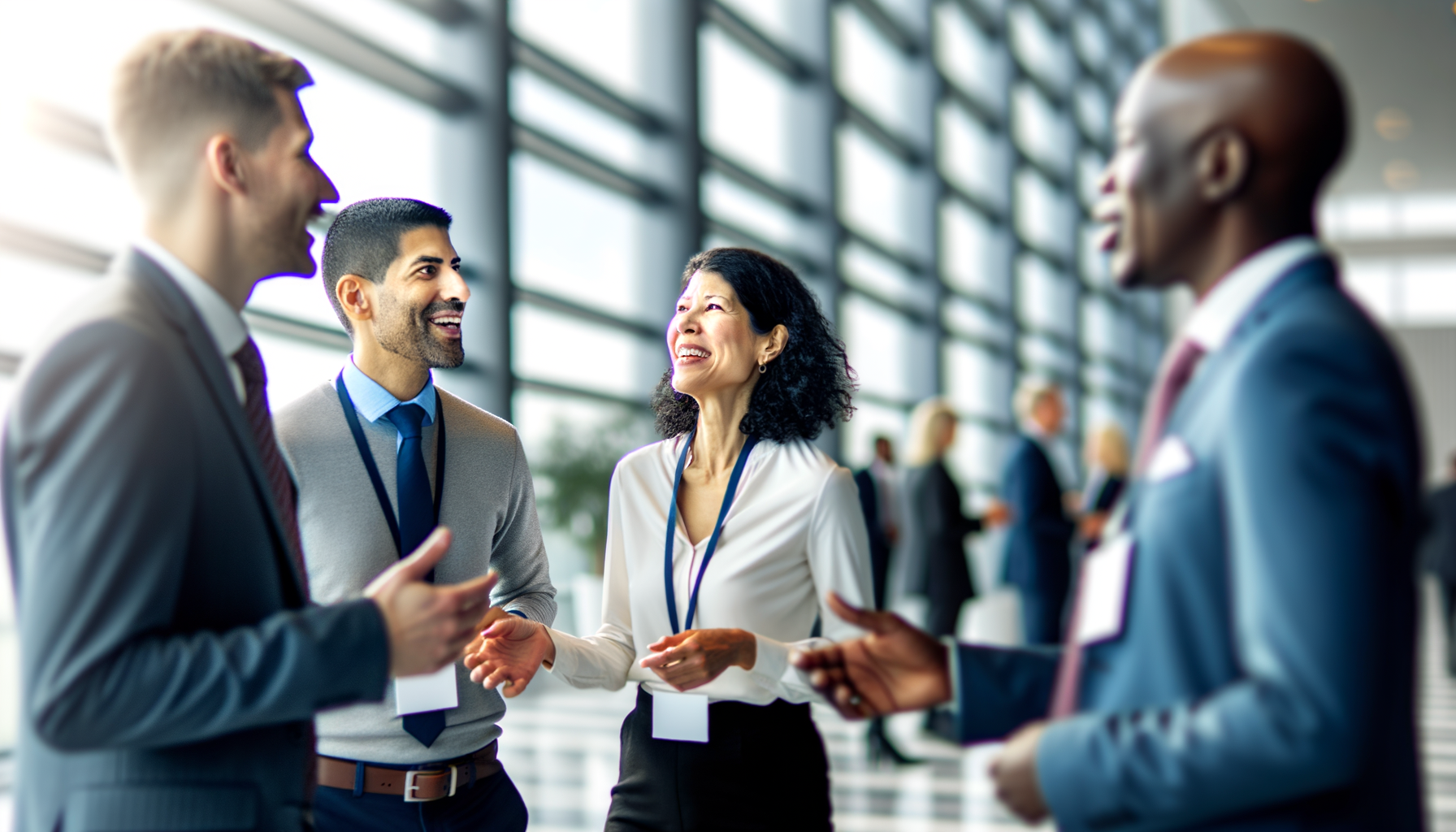 Business professionals networking and building trust relationships at a professional conference