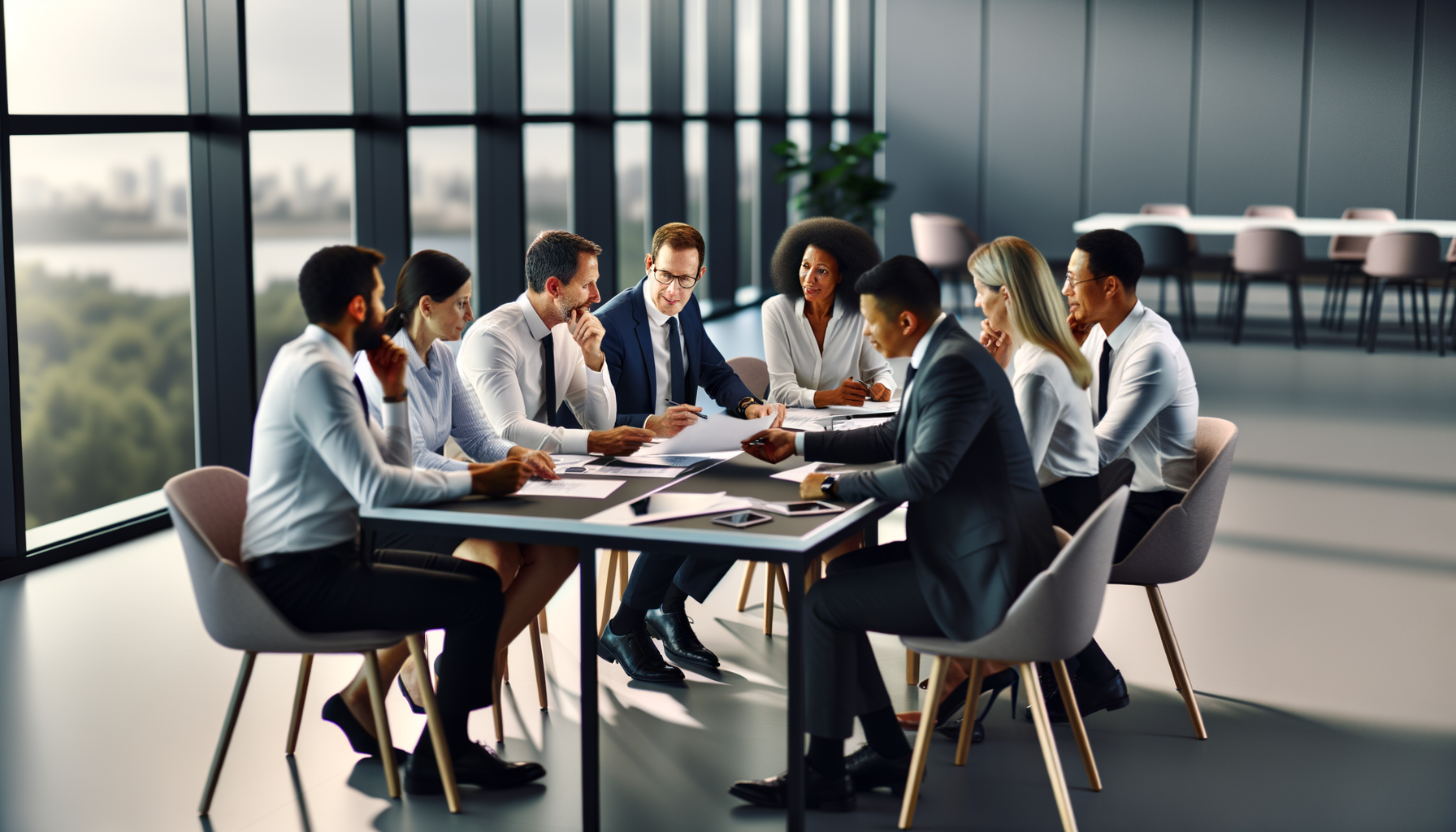 Business professionals collaborating in a meeting, demonstrating trust and partnership in a professional environment