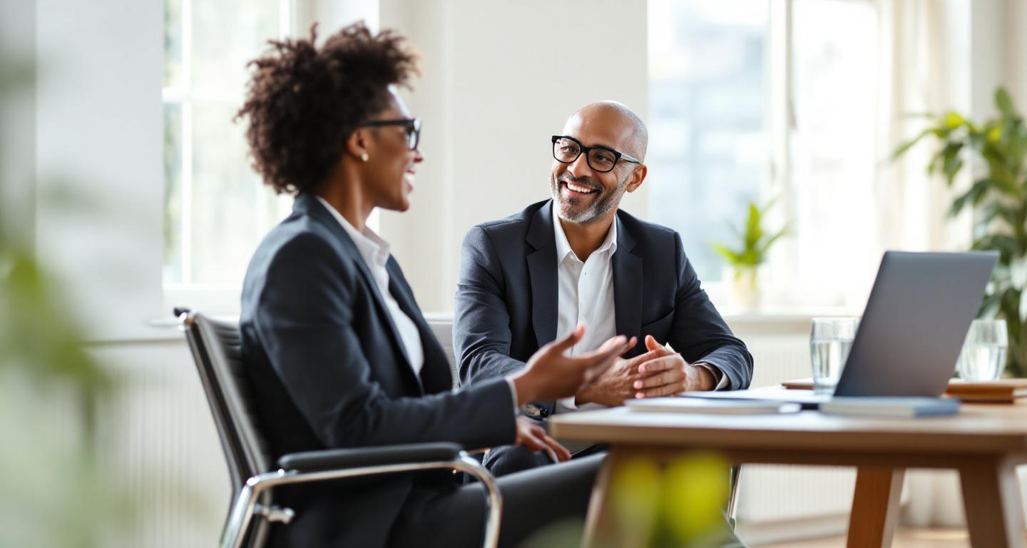 Professional meeting with life coach in modern office setting