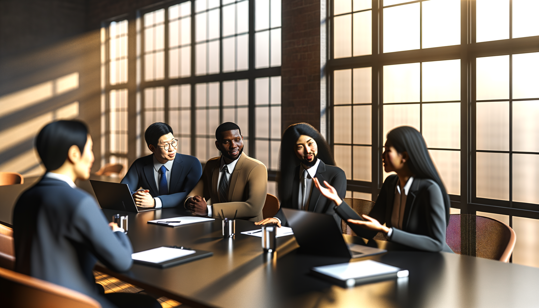 Business professionals collaborating in a meeting room, representing network-driven business relationships