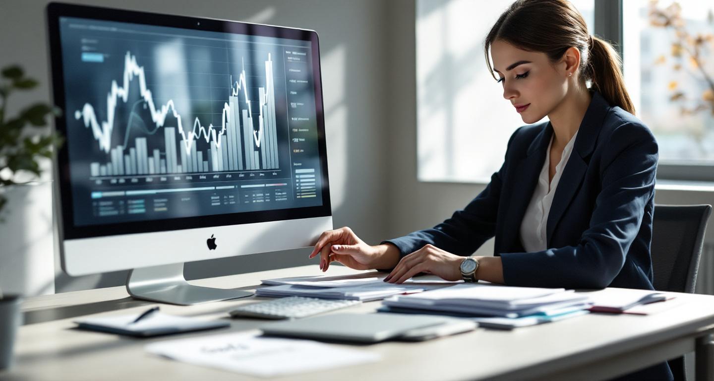 Woman organizing financial documents and planning materials before meeting with financial advisor