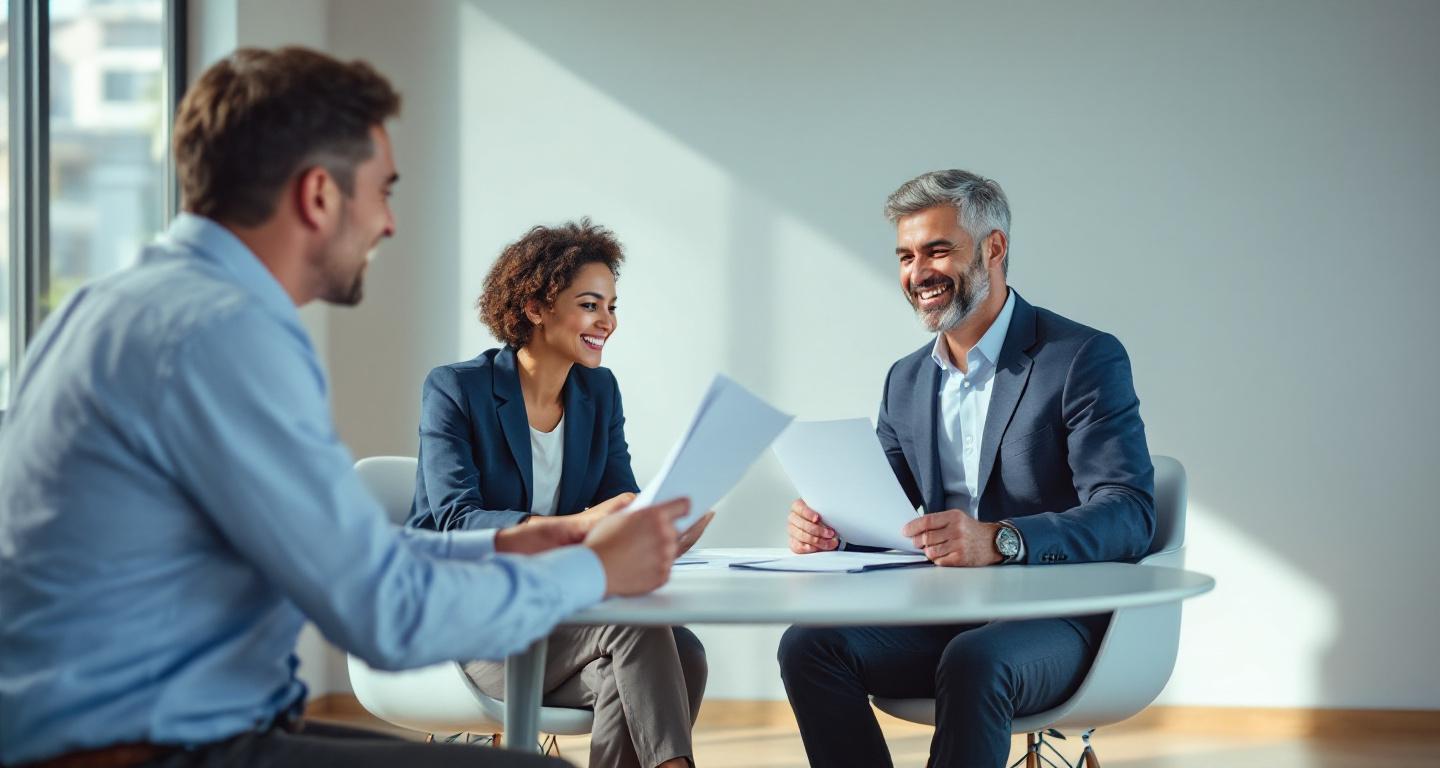 Couple meeting with insurance agent in professional office setting
