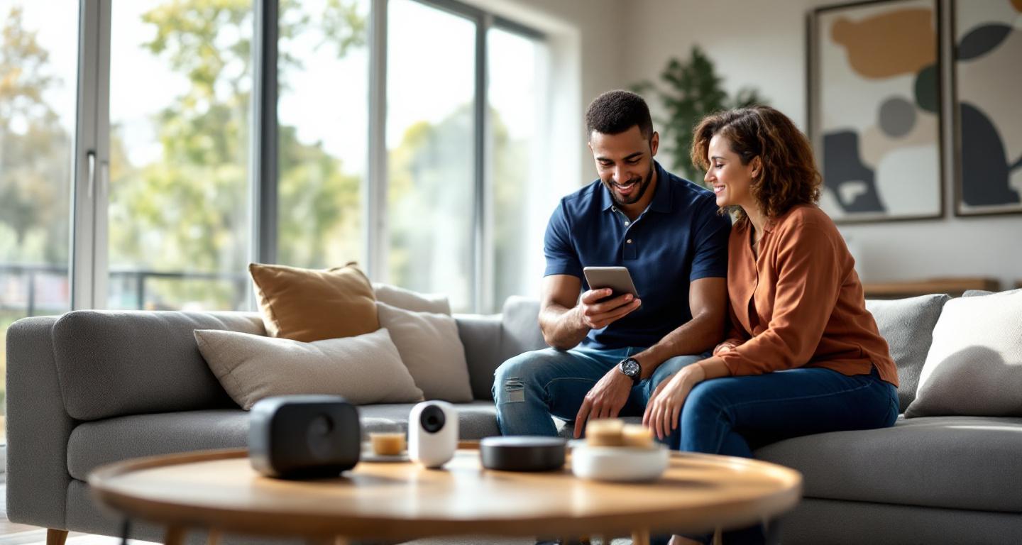 Smart home installer consulting with homeowners about installation planning