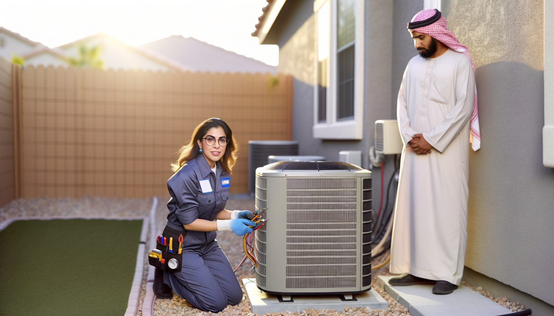 HVAC technician inspecting air conditioning unit for warning signs of system failure