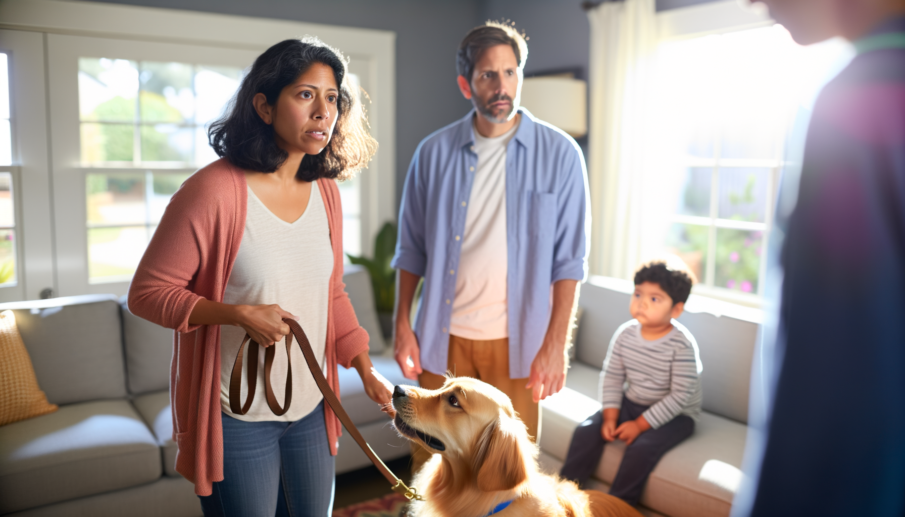 Family with dog showing behavioral issues that may require professional training