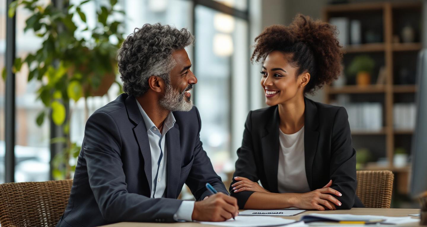 Professional attorney consultation meeting in law office with client and lawyer discussing legal matters