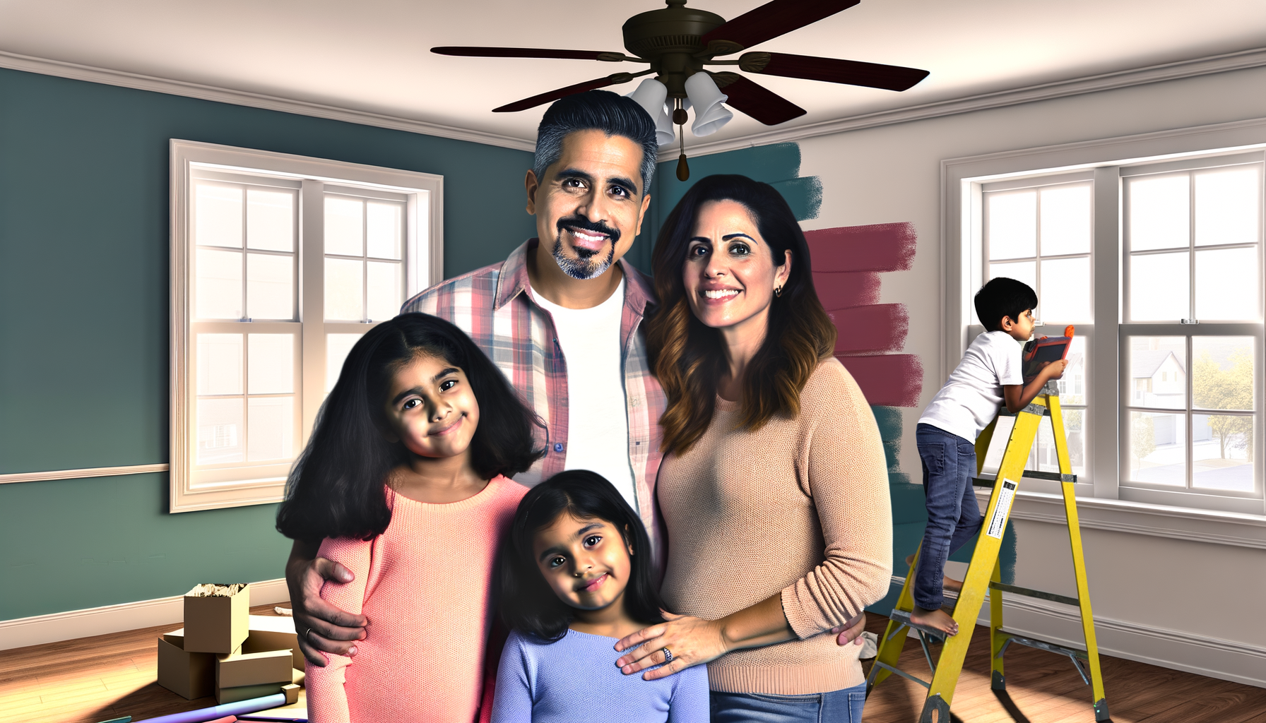 Happy family in their living room after a successful home service visit, showing satisfaction and peace of mind