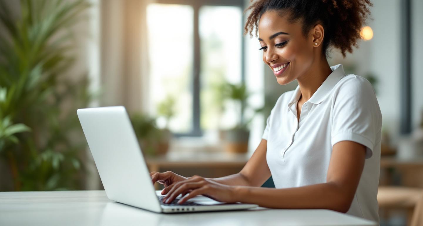 Computer technician showing repaired laptop to customer in professional repair shop
