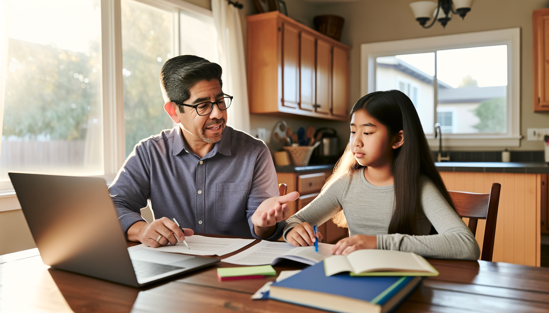 Parent and child reviewing academic progress together at home after completing tutoring