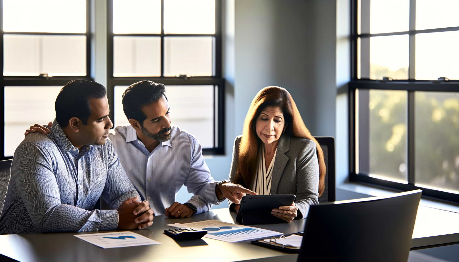 Financial advisor reviewing investment portfolio with clients during consultation meeting