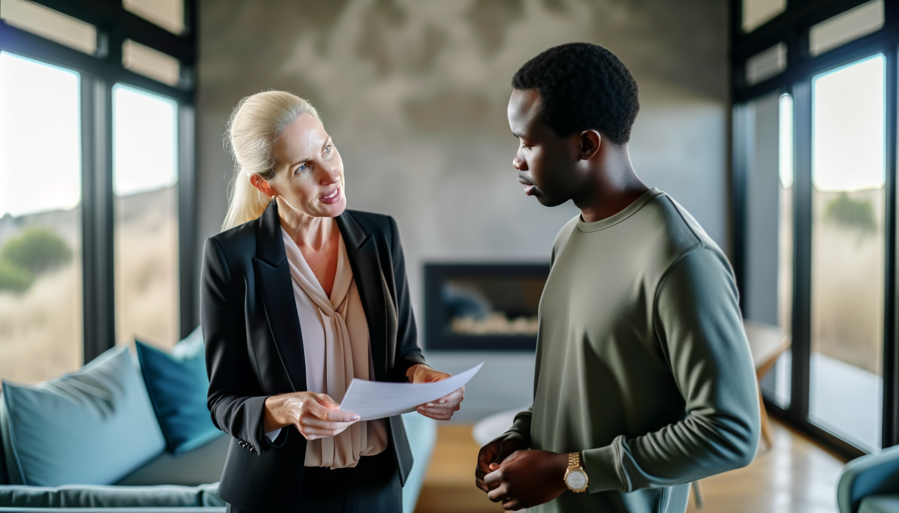 Real estate agent working with client reviewing home buying documents