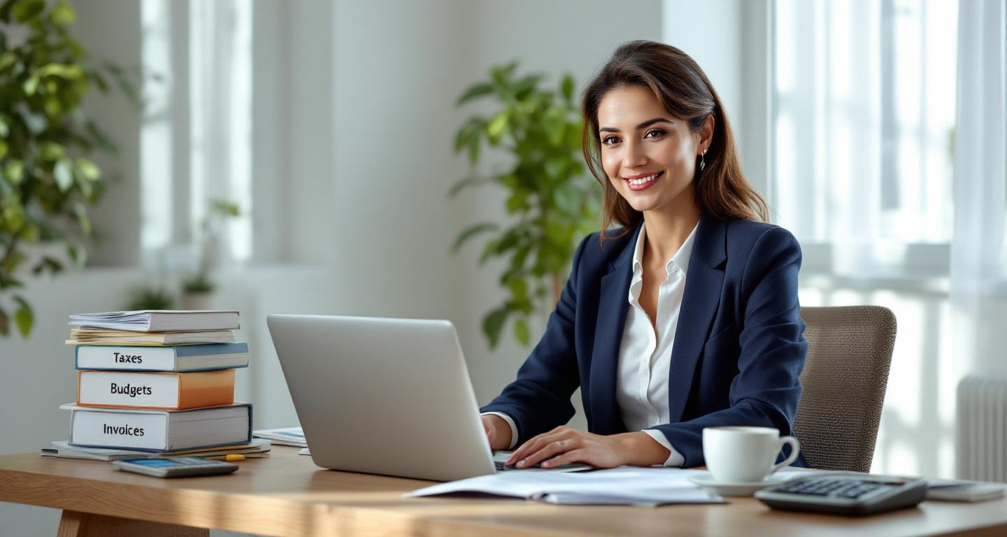 Organized workspace with financial documents and laptop prepared for accountant meeting