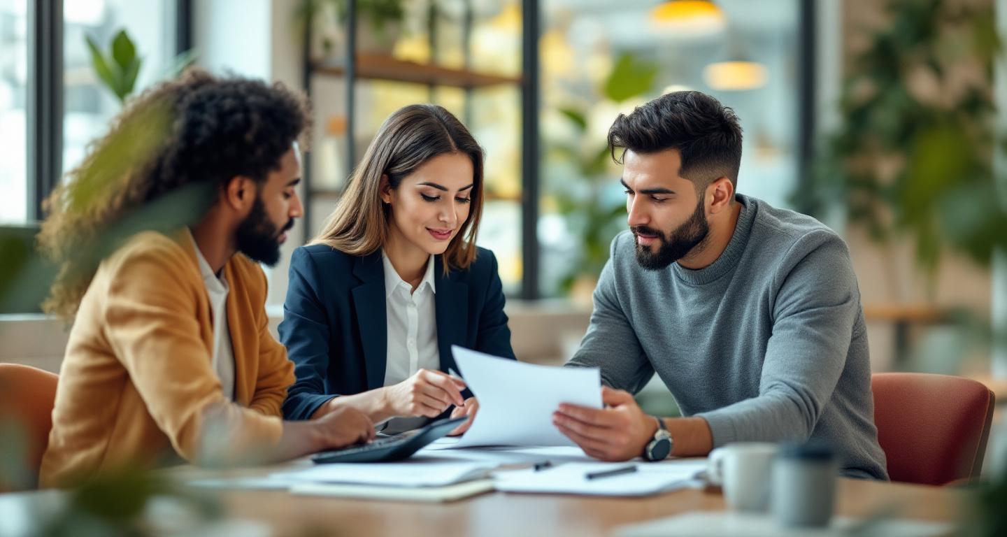 Mortgage broker meeting with clients to discuss home loan options