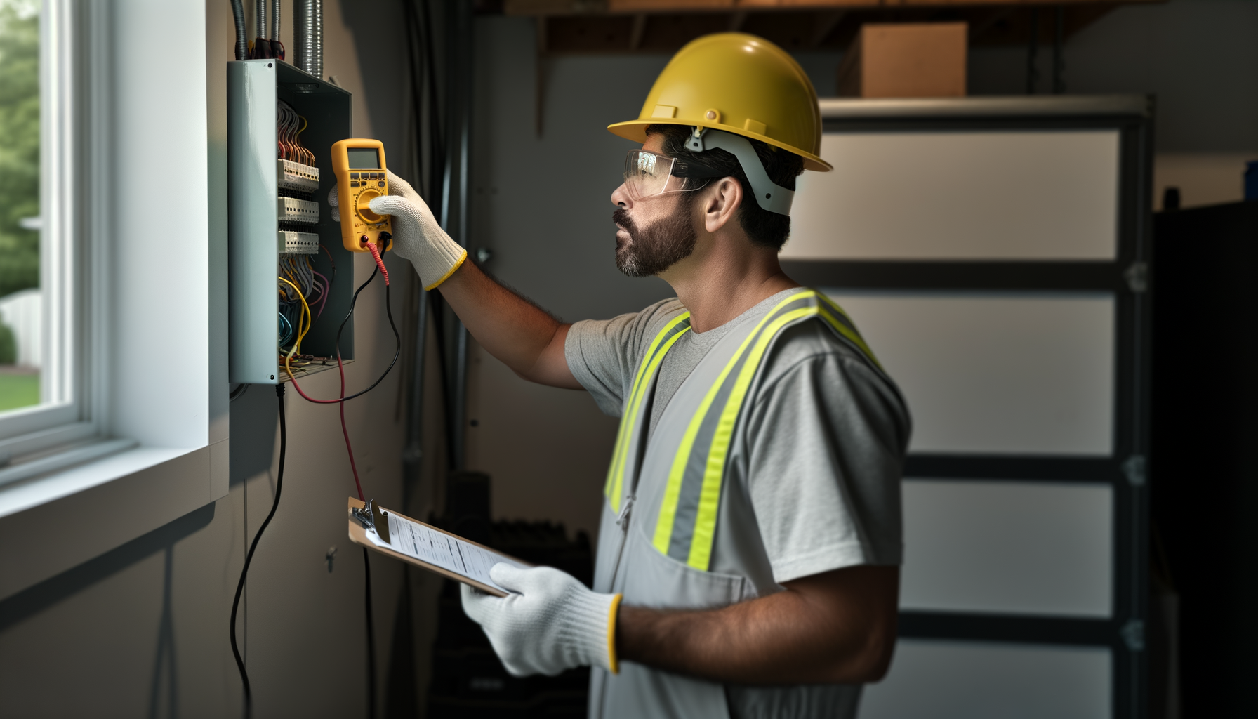 Professional electrician conducting thorough electrical inspection of home electrical panel