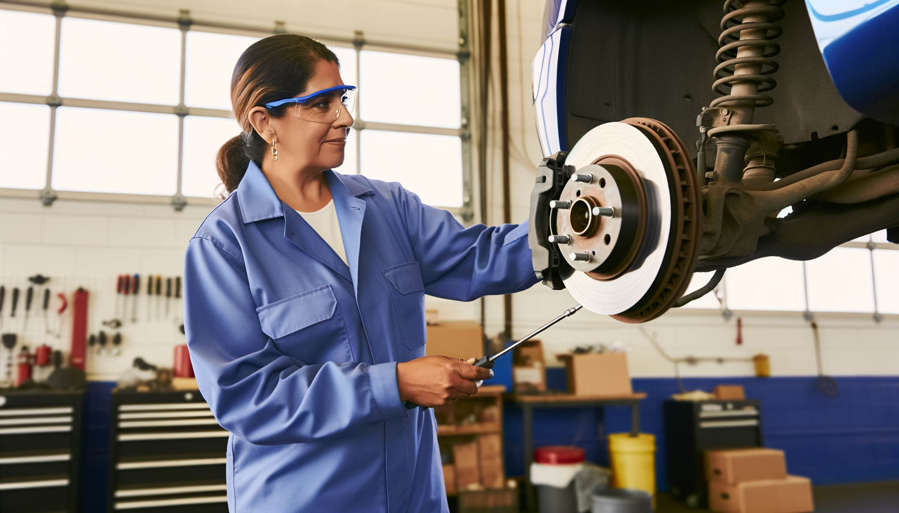 Professional mechanic inspecting brake components during routine maintenance check