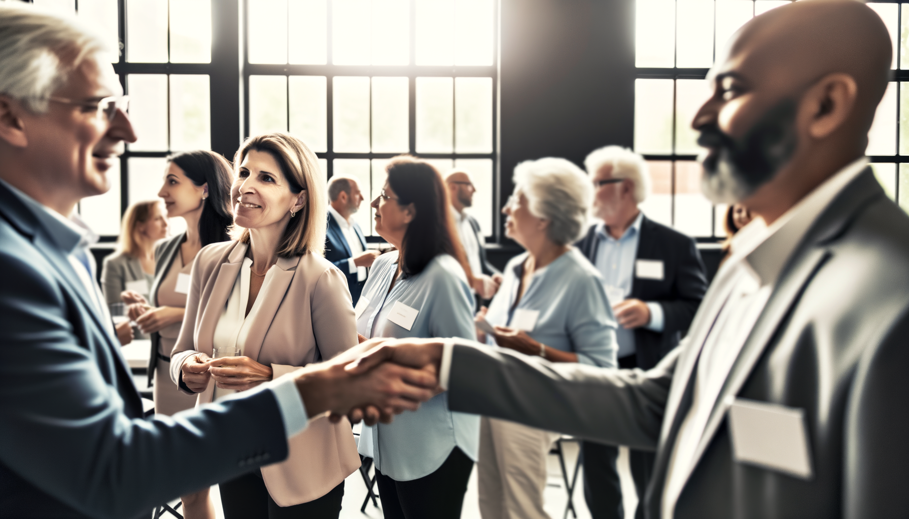 Local business owners networking and building connections at a professional meeting