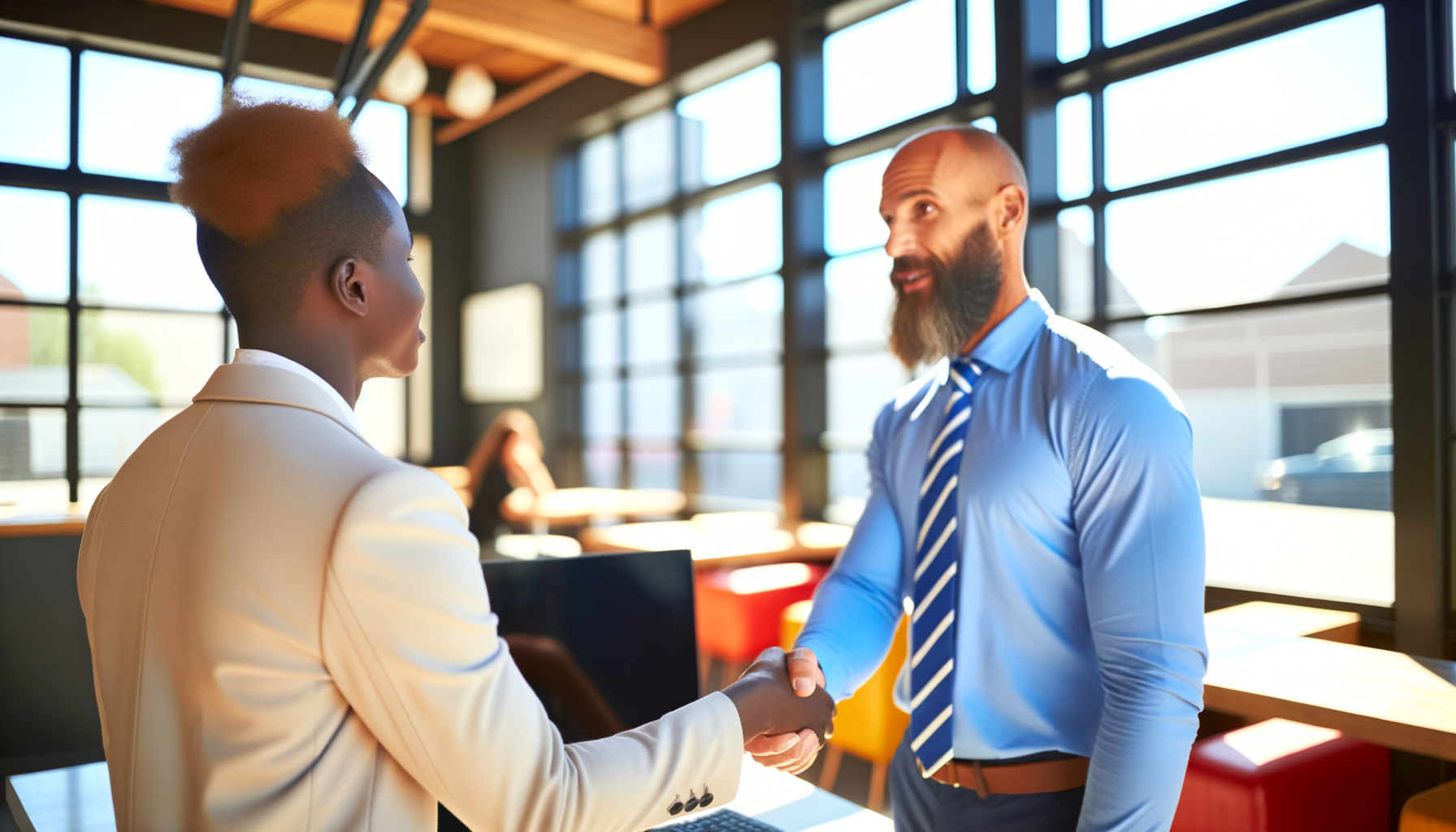 Business owner and customer building trust through personal connection in modern service business