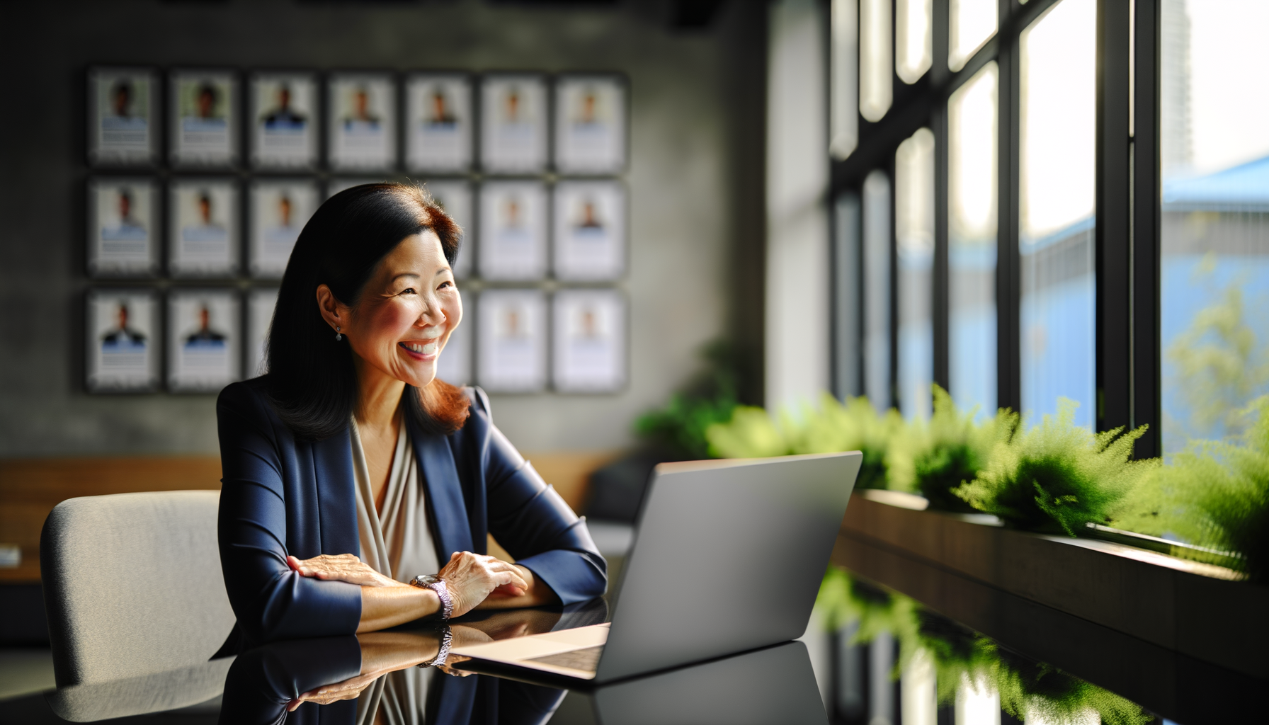 Service business owner reviewing positive customer feedback on laptop